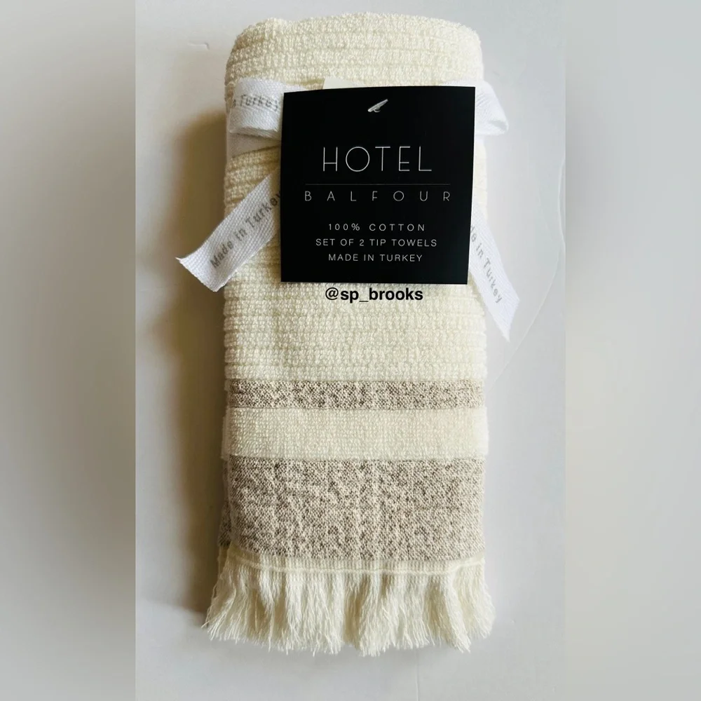 🎁2PC Hotel Balfour Tip Towel  -CRMLTBG DUBLIN- Cotton- Cream & Heather Taupe